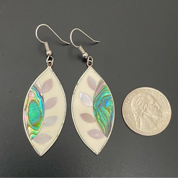 Vintage Alpaca Mexico Handcrafted MOP Abalone Inlay Mexican Silver Earrings 7g - Picture 6 of 13